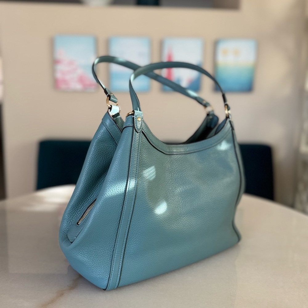 Coach Kristy Shoulder Bag Blue Textured Pebble Leather $478 - Picture 2 of 15